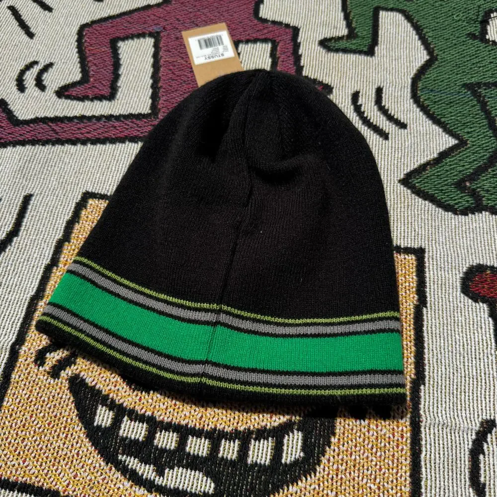 New with Tags Stussy International Black Striped Beanie